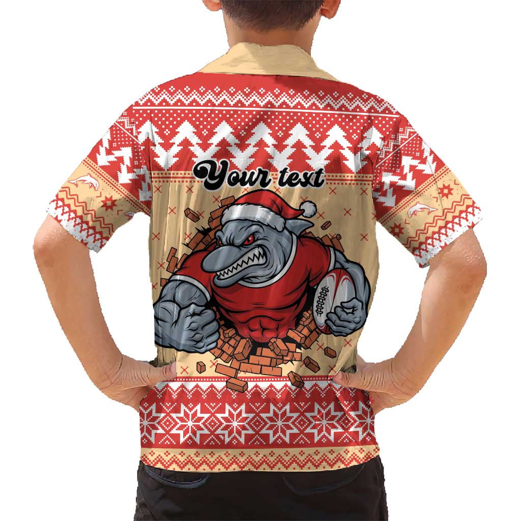 Redcliffe Strong Dolphins Personalised Family Matching Off Shoulder Maxi Dress and Hawaiian Shirt Christmas Rugby League Spirit - Aussie Hoodie