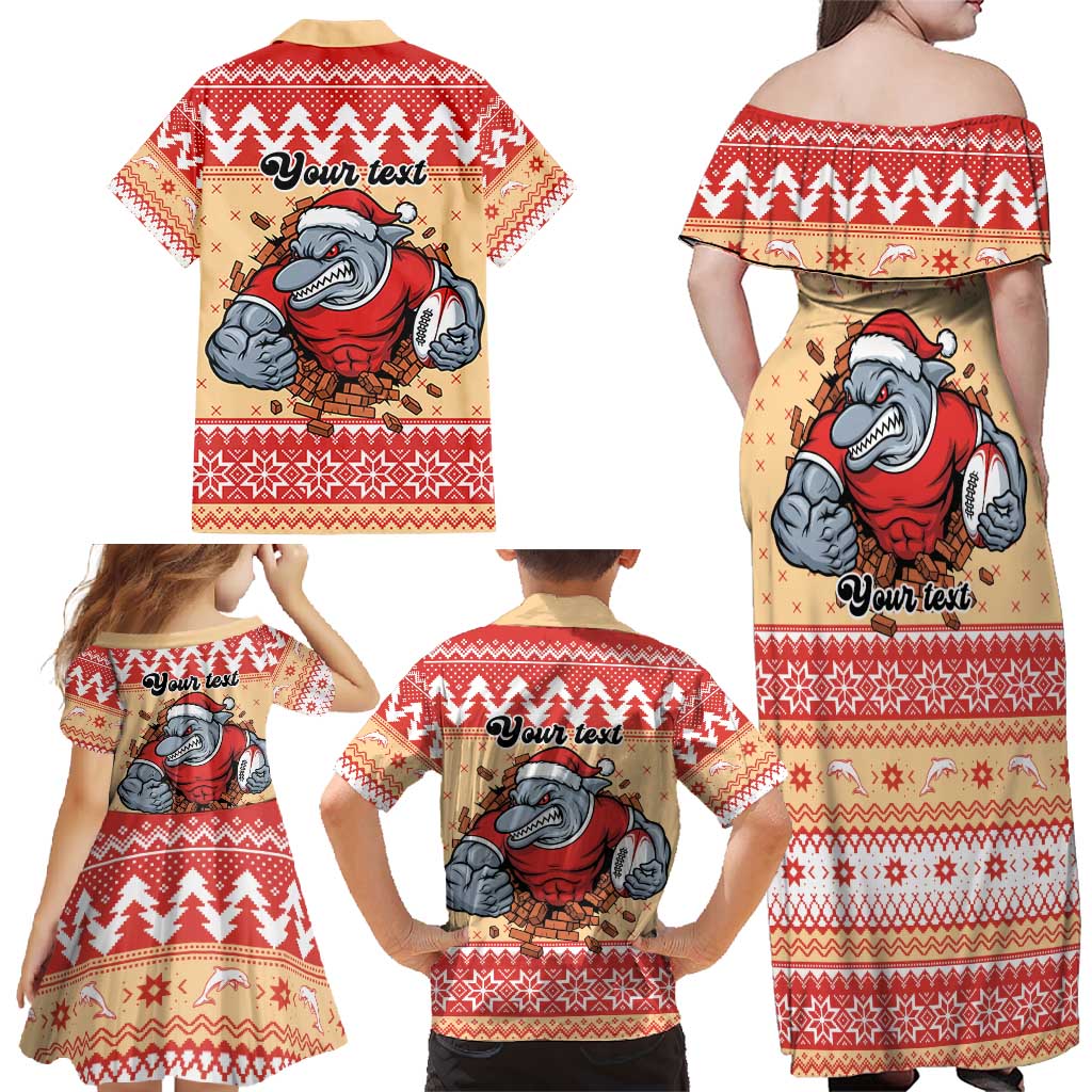 Redcliffe Strong Dolphins Personalised Family Matching Off Shoulder Maxi Dress and Hawaiian Shirt Christmas Rugby League Spirit - Aussie Hoodie
