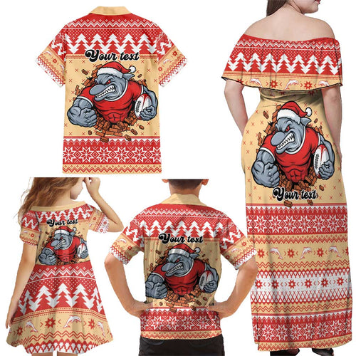 Redcliffe Strong Dolphins Personalised Family Matching Off Shoulder Maxi Dress and Hawaiian Shirt Christmas Rugby League Spirit - Aussie Hoodie