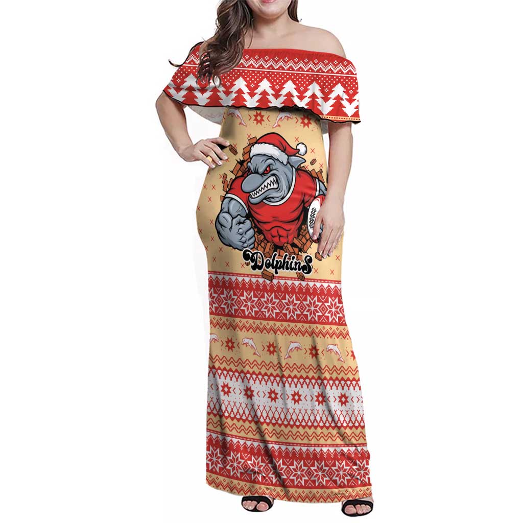 Redcliffe Strong Dolphins Personalised Family Matching Off Shoulder Maxi Dress and Hawaiian Shirt Christmas Rugby League Spirit - Aussie Hoodie