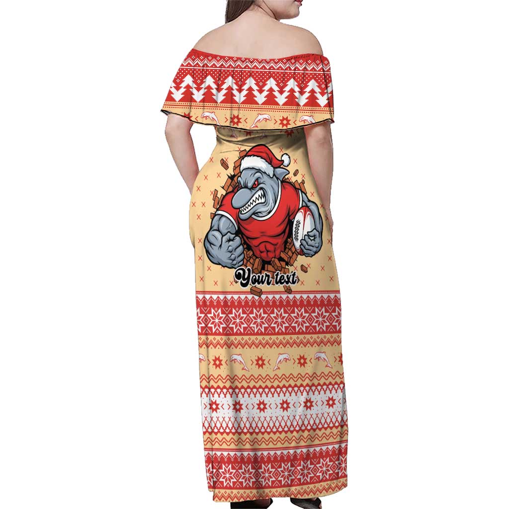 Redcliffe Strong Dolphins Personalised Family Matching Off Shoulder Maxi Dress and Hawaiian Shirt Christmas Rugby League Spirit - Aussie Hoodie