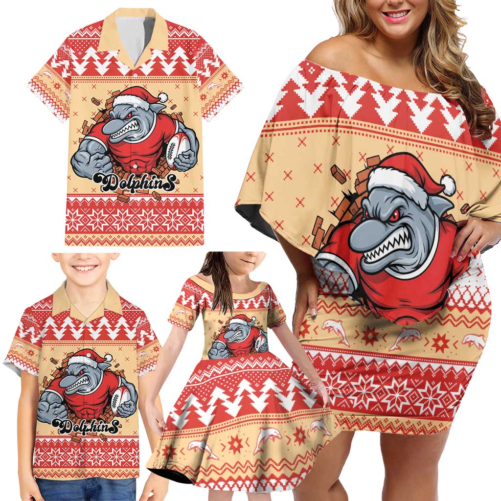 Redcliffe Strong Dolphins Personalised Family Matching Off Shoulder Short Dress and Hawaiian Shirt Christmas Rugby League Spirit - Aussie Hoodie