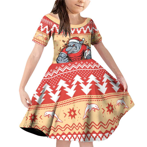 Redcliffe Strong Dolphins Personalised Family Matching Off Shoulder Short Dress and Hawaiian Shirt Christmas Rugby League Spirit - Aussie Hoodie