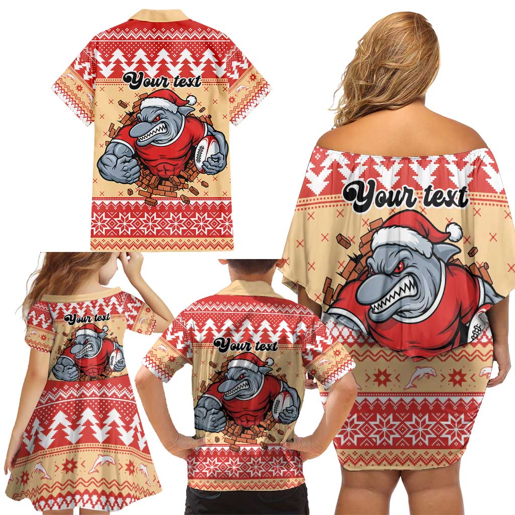Redcliffe Strong Dolphins Personalised Family Matching Off Shoulder Short Dress and Hawaiian Shirt Christmas Rugby League Spirit - Aussie Hoodie