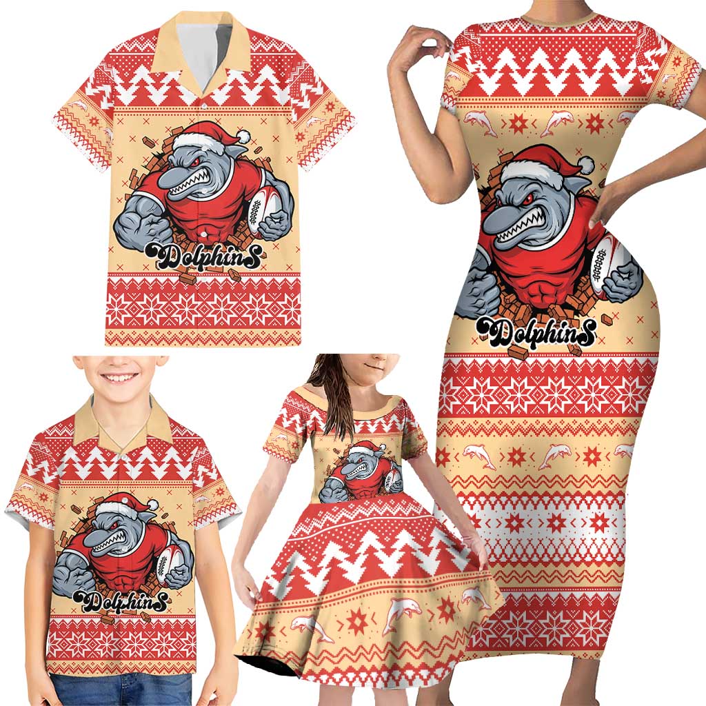 Redcliffe Strong Dolphins Personalised Family Matching Short Sleeve Bodycon Dress and Hawaiian Shirt Christmas Rugby League Spirit - Aussie Hoodie