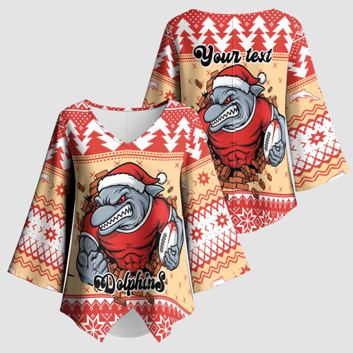 Redcliffe Strong Dolphins Personalised Kimono Sleeve Blouse Christmas Rugby League Spirit - Aussie Hoodie