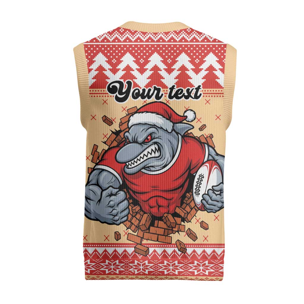 Redcliffe Strong Dolphins Personalised Christmas Knitted V-Neck Vest Christmas Rugby League Spirit - Aussie Hoodie
