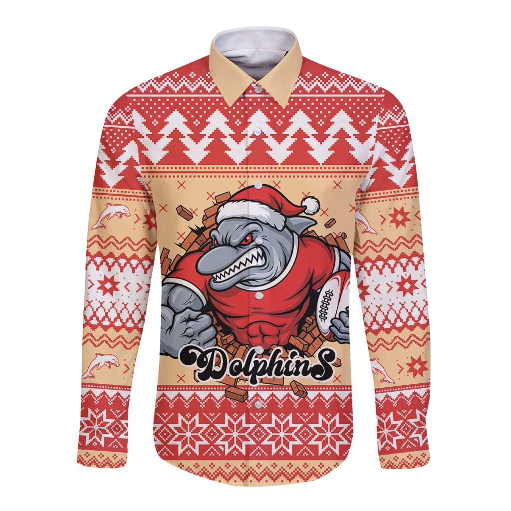 Redcliffe Strong Dolphins Personalised Long Sleeve Button Shirt Christmas Rugby League Spirit - Aussie Hoodie