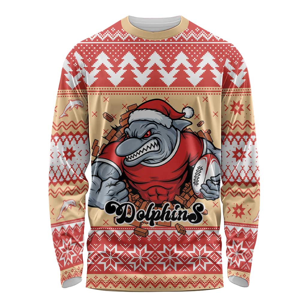 Redcliffe Strong Dolphins Personalised Long Sleeve Shirt Christmas Rugby League Spirit - Aussie Hoodie