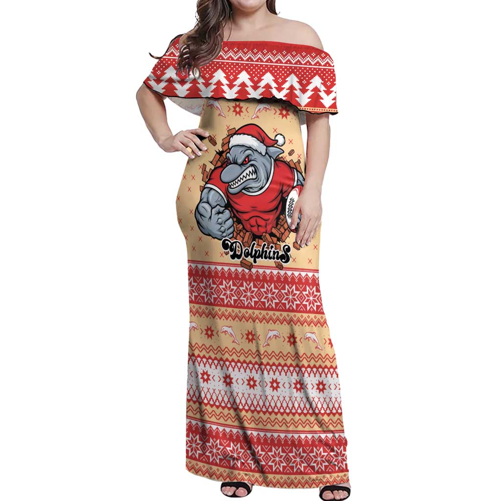 Redcliffe Strong Dolphins Personalised Off Shoulder Maxi Dress Christmas Rugby League Spirit - Aussie Hoodie