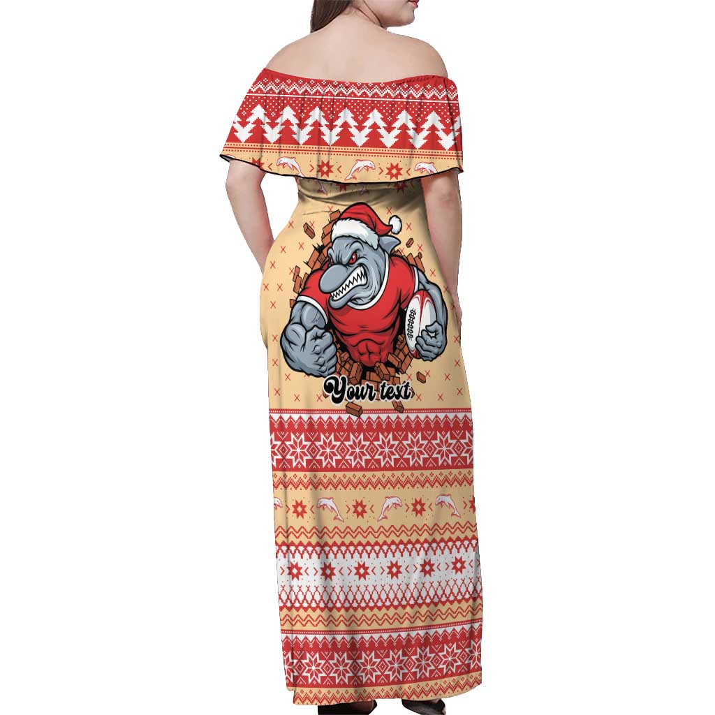 Redcliffe Strong Dolphins Personalised Off Shoulder Maxi Dress Christmas Rugby League Spirit - Aussie Hoodie