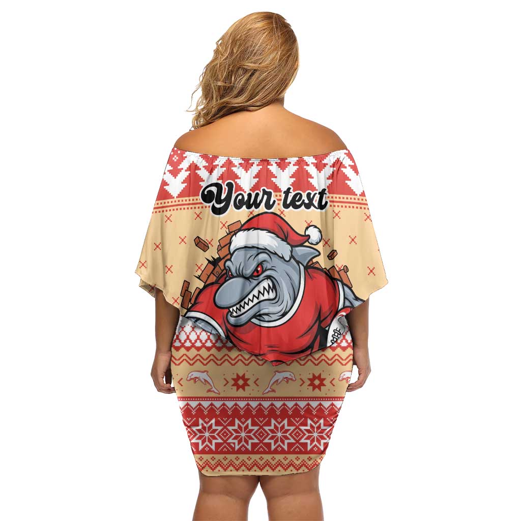 Redcliffe Strong Dolphins Personalised Off Shoulder Short Dress Christmas Rugby League Spirit - Aussie Hoodie