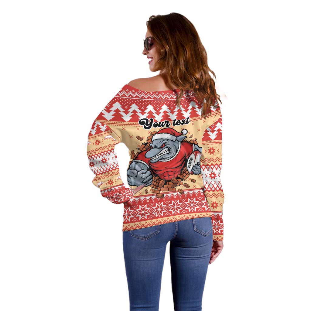 Redcliffe Strong Dolphins Personalised Off Shoulder Sweater Christmas Rugby League Spirit - Aussie Hoodie