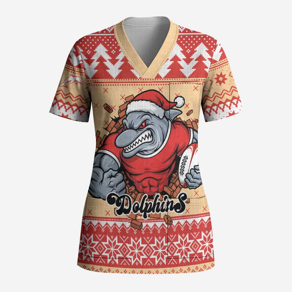 Redcliffe Strong Dolphins Personalised Scrub Top Christmas Rugby League Spirit - Aussie Hoodie