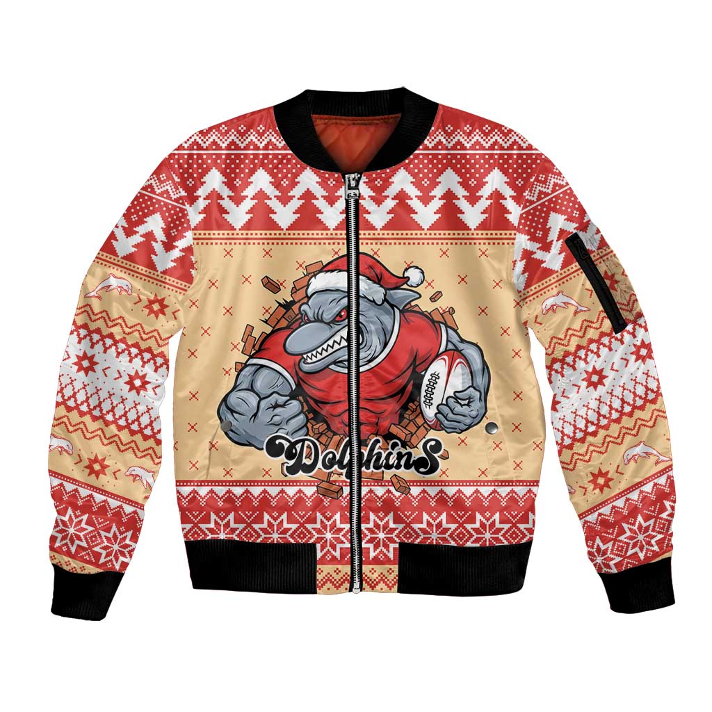 Redcliffe Strong Dolphins Personalised Sleeve Zip Bomber Jacket Christmas Rugby League Spirit - Aussie Hoodie