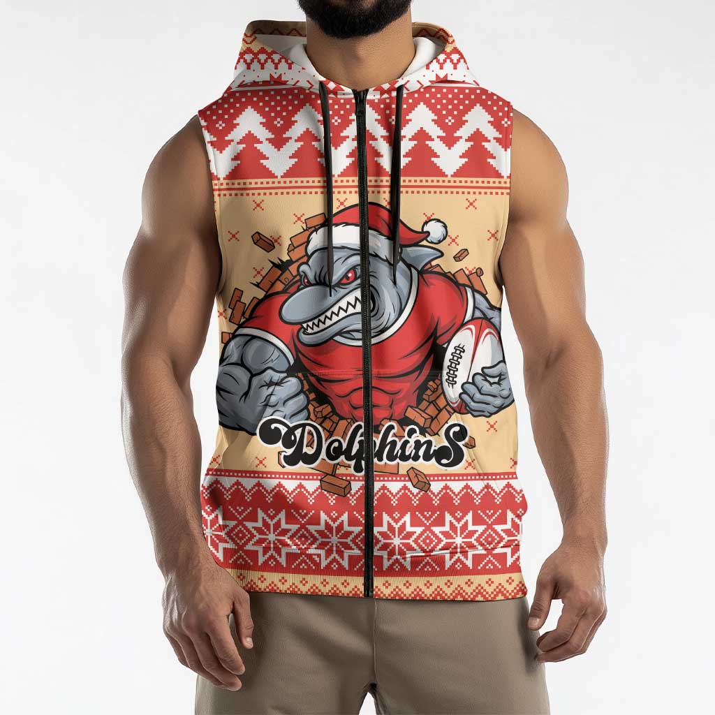 Redcliffe Strong Dolphins Personalised Sleeveless Zip Hoodie Christmas Rugby League Spirit LT9