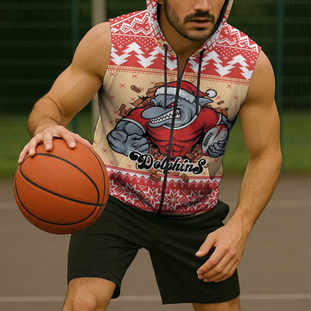 Redcliffe Strong Dolphins Personalised Sleeveless Zip Hoodie Christmas Rugby League Spirit LT9