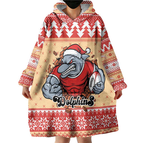 Redcliffe Strong Dolphins Personalised Wearable Blanket Hoodie Christmas Rugby League Spirit - Aussie Hoodie