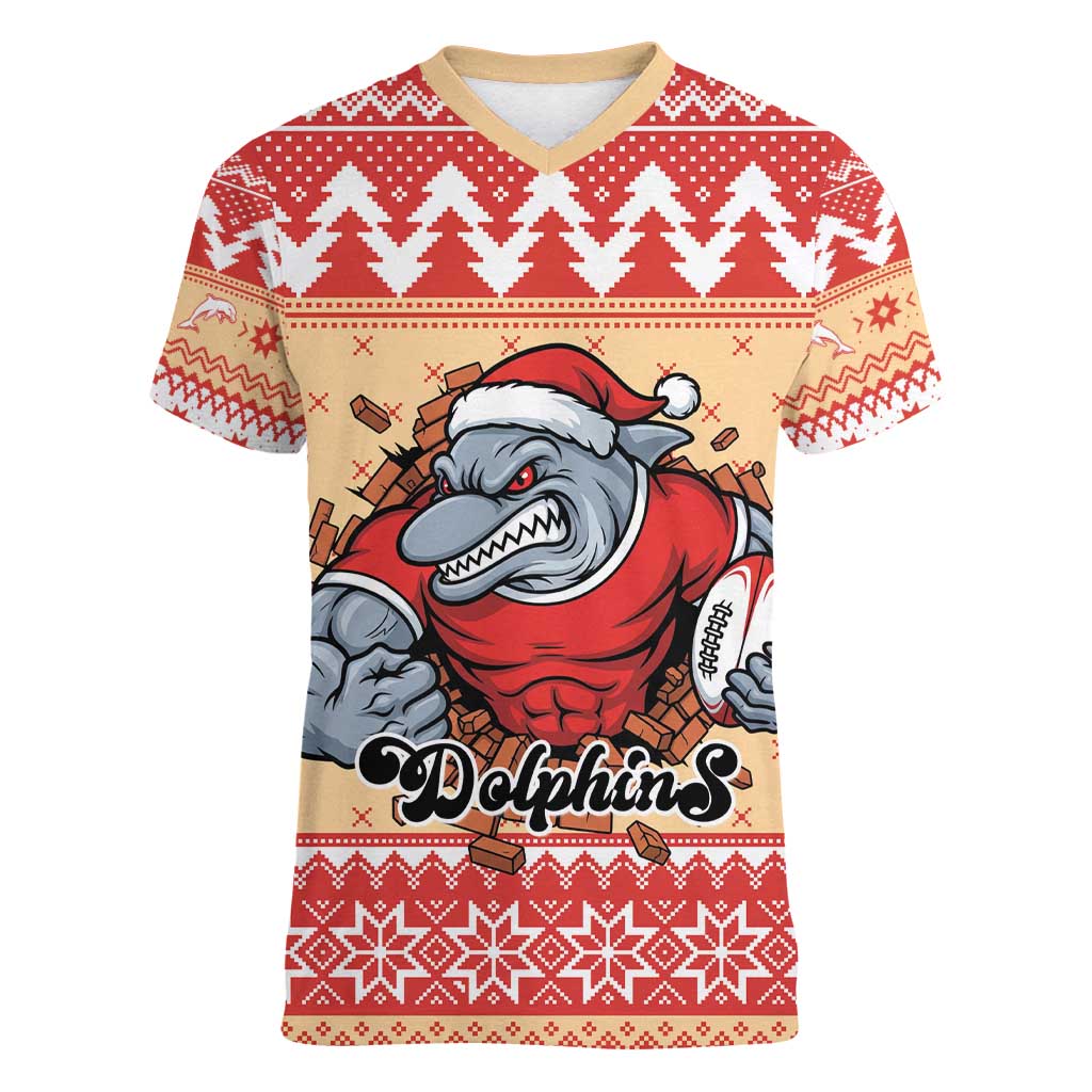 Redcliffe Strong Dolphins Personalised Women V-Neck T-Shirt Christmas Rugby League Spirit - Aussie Hoodie