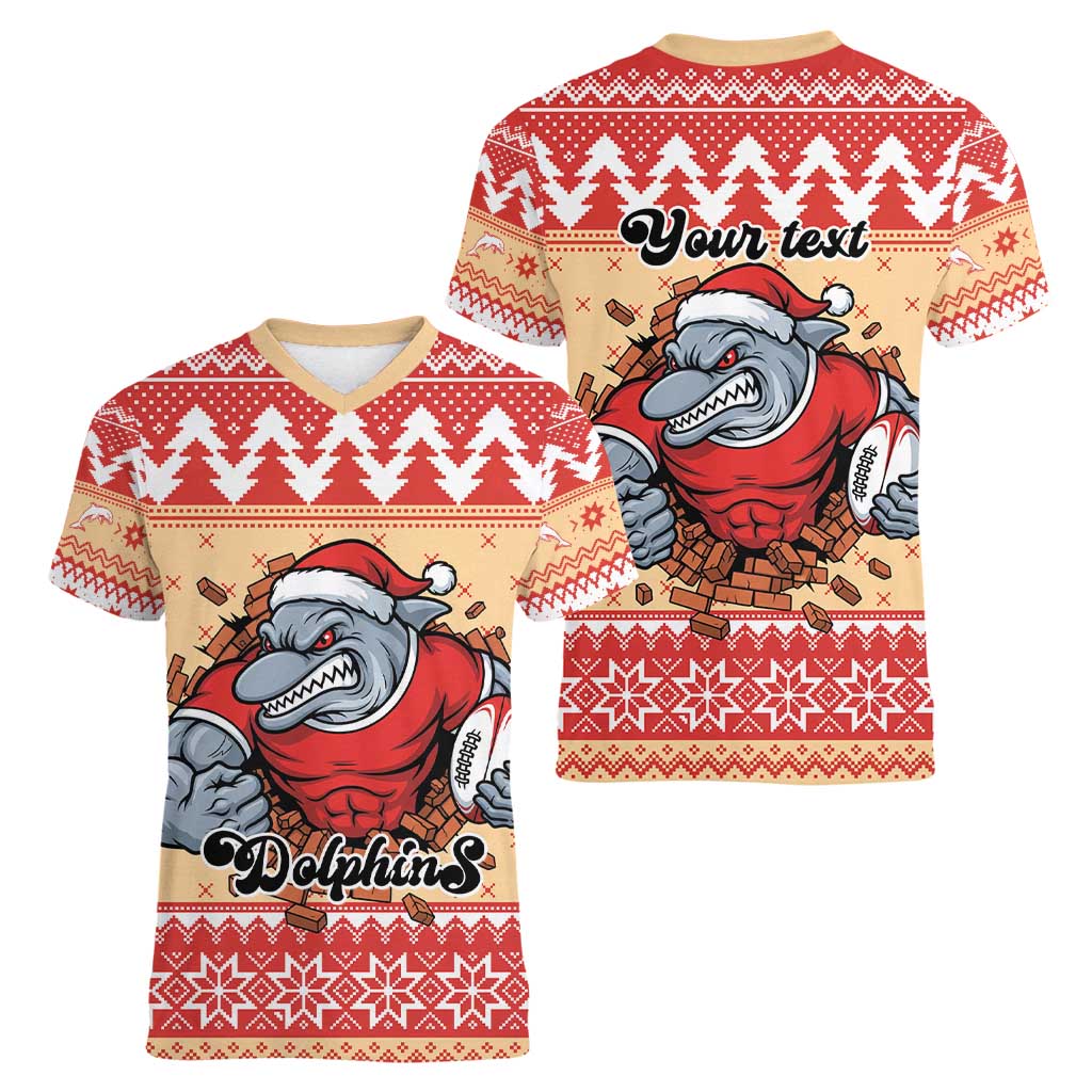 Redcliffe Strong Dolphins Personalised Women V-Neck T-Shirt Christmas Rugby League Spirit - Aussie Hoodie
