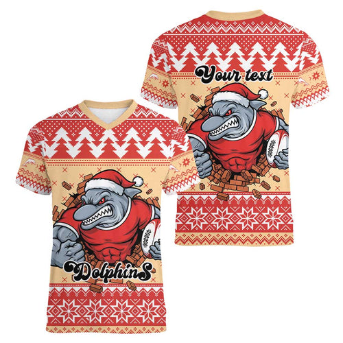 Redcliffe Strong Dolphins Personalised Women V-Neck T-Shirt Christmas Rugby League Spirit - Aussie Hoodie