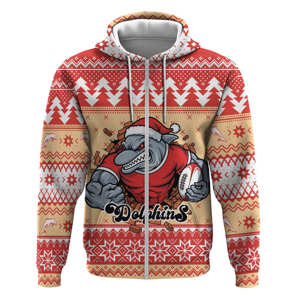 Redcliffe Strong Dolphins Personalised Zip Hoodie Christmas Rugby League Spirit - Aussie Hoodie