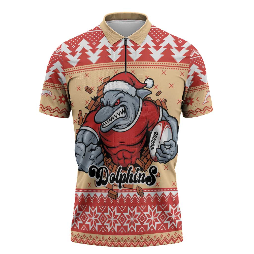 Redcliffe Strong Dolphins Personalised Zipper Polo Shirt Christmas Rugby League Spirit - Aussie Hoodie