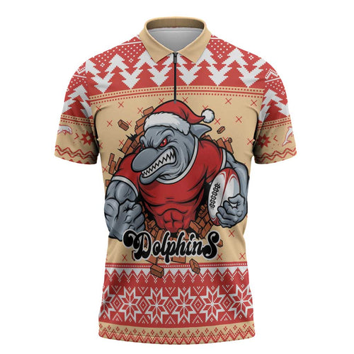 Redcliffe Strong Dolphins Personalised Zipper Polo Shirt Christmas Rugby League Spirit - Aussie Hoodie