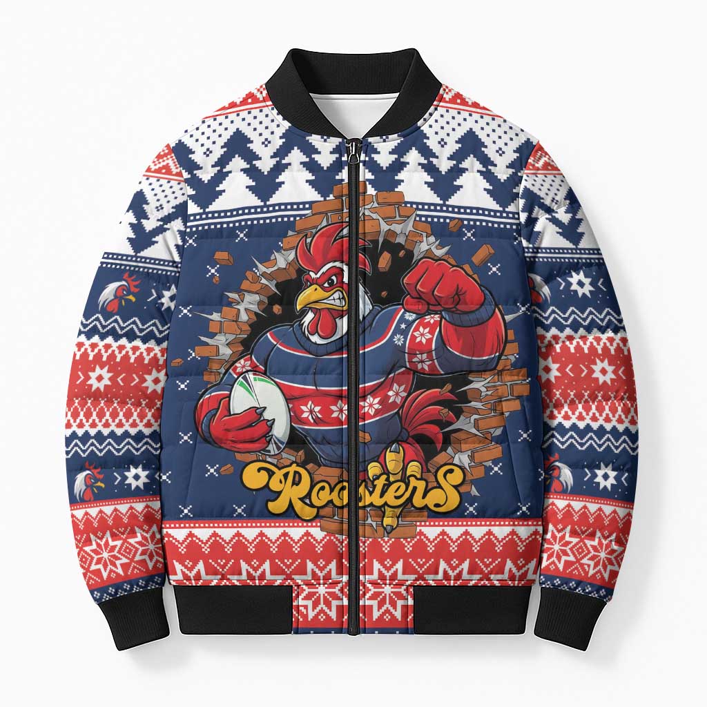 Roosters Xmas Glory Personalised Bomber Puffer Jacket Christmas Rugby League Spirit - Aussie Hoodie
