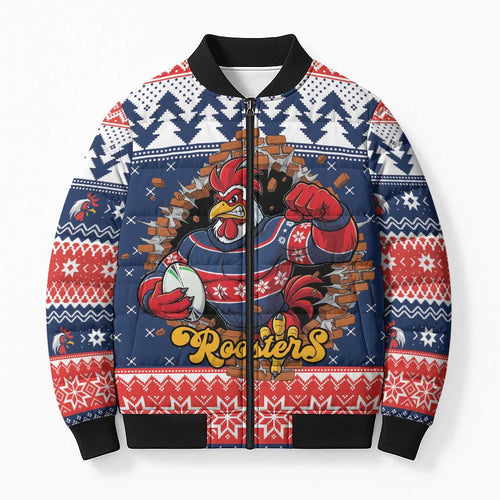 Roosters Xmas Glory Personalised Bomber Puffer Jacket Christmas Rugby League Spirit - Aussie Hoodie
