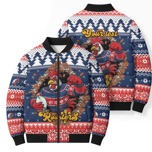 Roosters Xmas Glory Personalised Bomber Puffer Jacket Christmas Rugby League Spirit - Aussie Hoodie