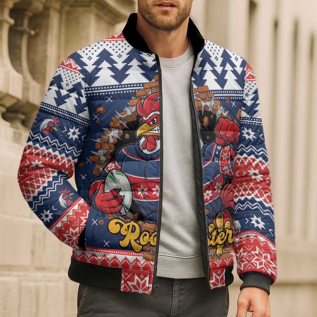 Roosters Xmas Glory Personalised Bomber Puffer Jacket Christmas Rugby League Spirit - Aussie Hoodie