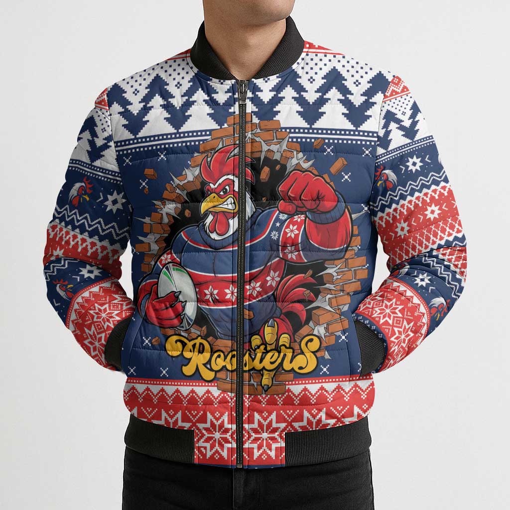 Roosters Xmas Glory Personalised Bomber Puffer Jacket Christmas Rugby League Spirit - Aussie Hoodie