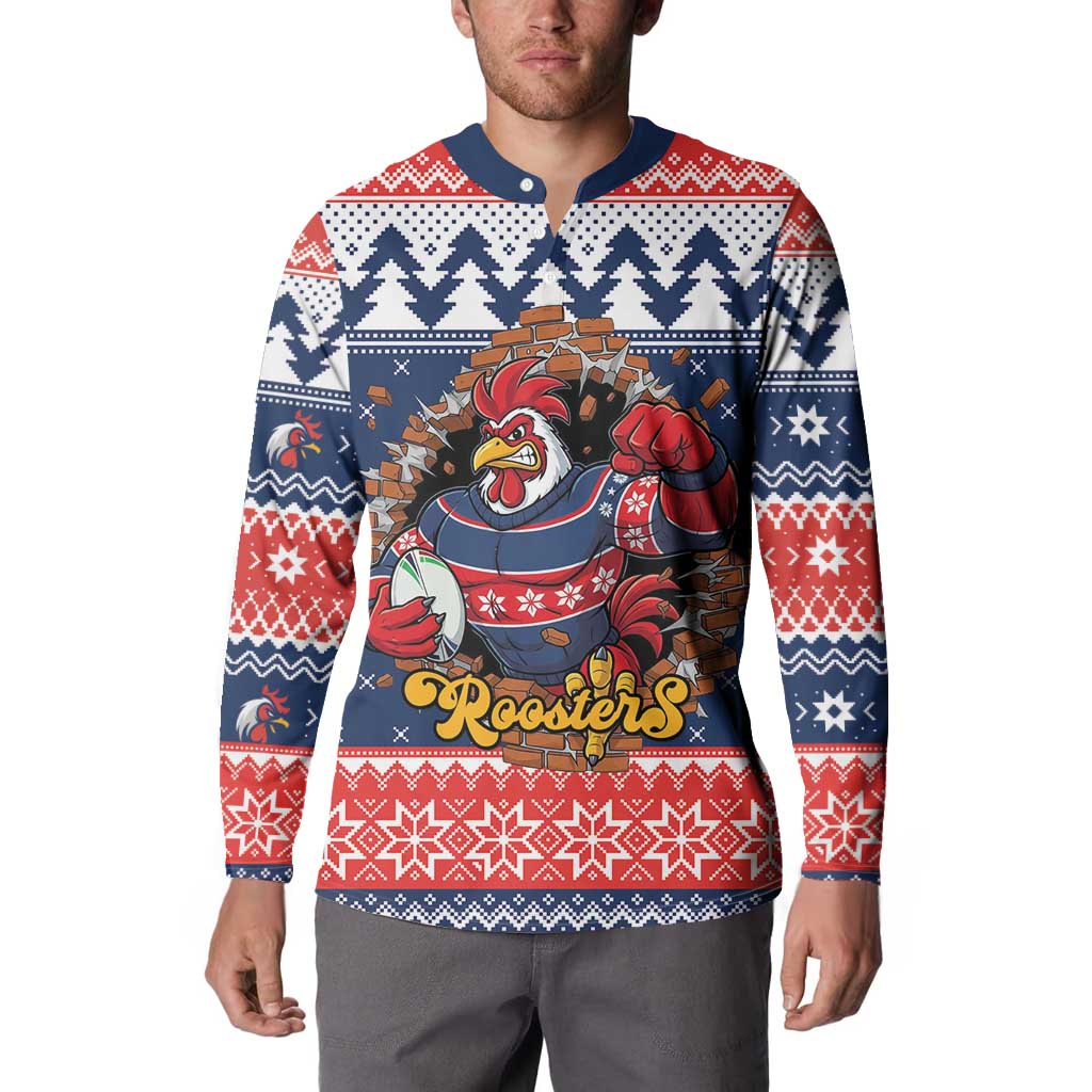 Roosters Xmas Glory Personalised Button Sweatshirt Christmas Rugby League Spirit - Aussie Hoodie