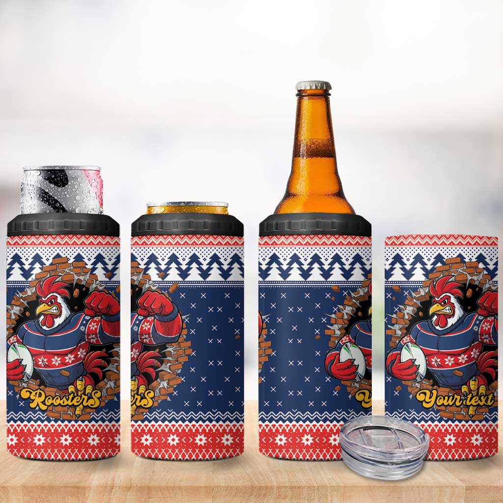 Roosters Xmas Glory Personalised 4 in 1 Can Cooler Tumbler Christmas Rugby League Spirit - Aussie Hoodie