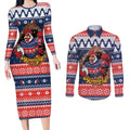 Roosters Xmas Glory Personalised Couples Matching Long Sleeve Bodycon Dress and Long Sleeve Button Shirt Christmas Rugby League Spirit - Aussie Hoodie