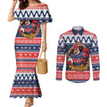 Roosters Xmas Glory Personalised Couples Matching Mermaid Dress and Long Sleeve Button Shirt Christmas Rugby League Spirit - Aussie Hoodie