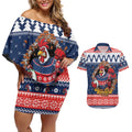 Roosters Xmas Glory Personalised Couples Matching Off Shoulder Short Dress and Hawaiian Shirt Christmas Rugby League Spirit - Aussie Hoodie