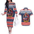 Roosters Xmas Glory Personalised Couples Matching Off The Shoulder Long Sleeve Dress and Hawaiian Shirt Christmas Rugby League Spirit - Aussie Hoodie