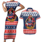 Roosters Xmas Glory Personalised Couples Matching Short Sleeve Bodycon Dress and Hawaiian Shirt Christmas Rugby League Spirit - Aussie Hoodie