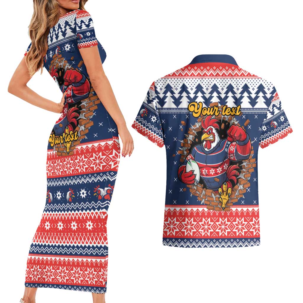 Roosters Xmas Glory Personalised Couples Matching Short Sleeve Bodycon Dress and Hawaiian Shirt Christmas Rugby League Spirit - Aussie Hoodie