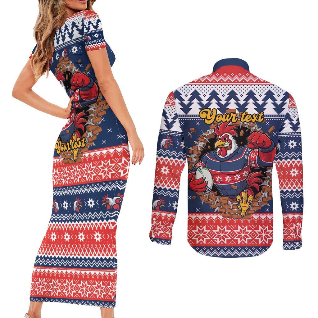 Roosters Xmas Glory Personalised Couples Matching Short Sleeve Bodycon Dress and Long Sleeve Button Shirt Christmas Rugby League Spirit - Aussie Hoodie