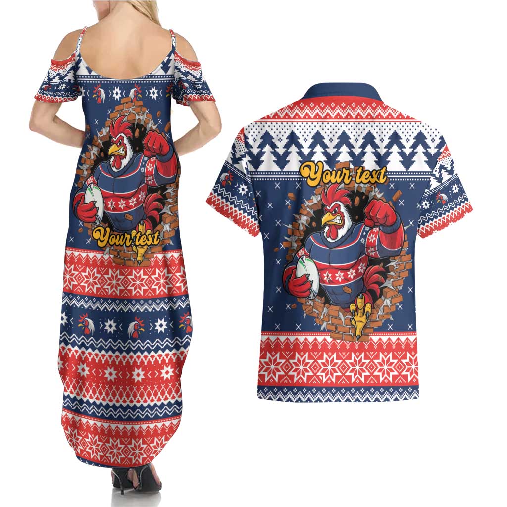 Roosters Xmas Glory Personalised Couples Matching Summer Maxi Dress and Hawaiian Shirt Christmas Rugby League Spirit - Aussie Hoodie