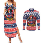 Roosters Xmas Glory Personalised Couples Matching Summer Maxi Dress and Long Sleeve Button Shirt Christmas Rugby League Spirit - Aussie Hoodie