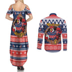 Roosters Xmas Glory Personalised Couples Matching Summer Maxi Dress and Long Sleeve Button Shirt Christmas Rugby League Spirit - Aussie Hoodie