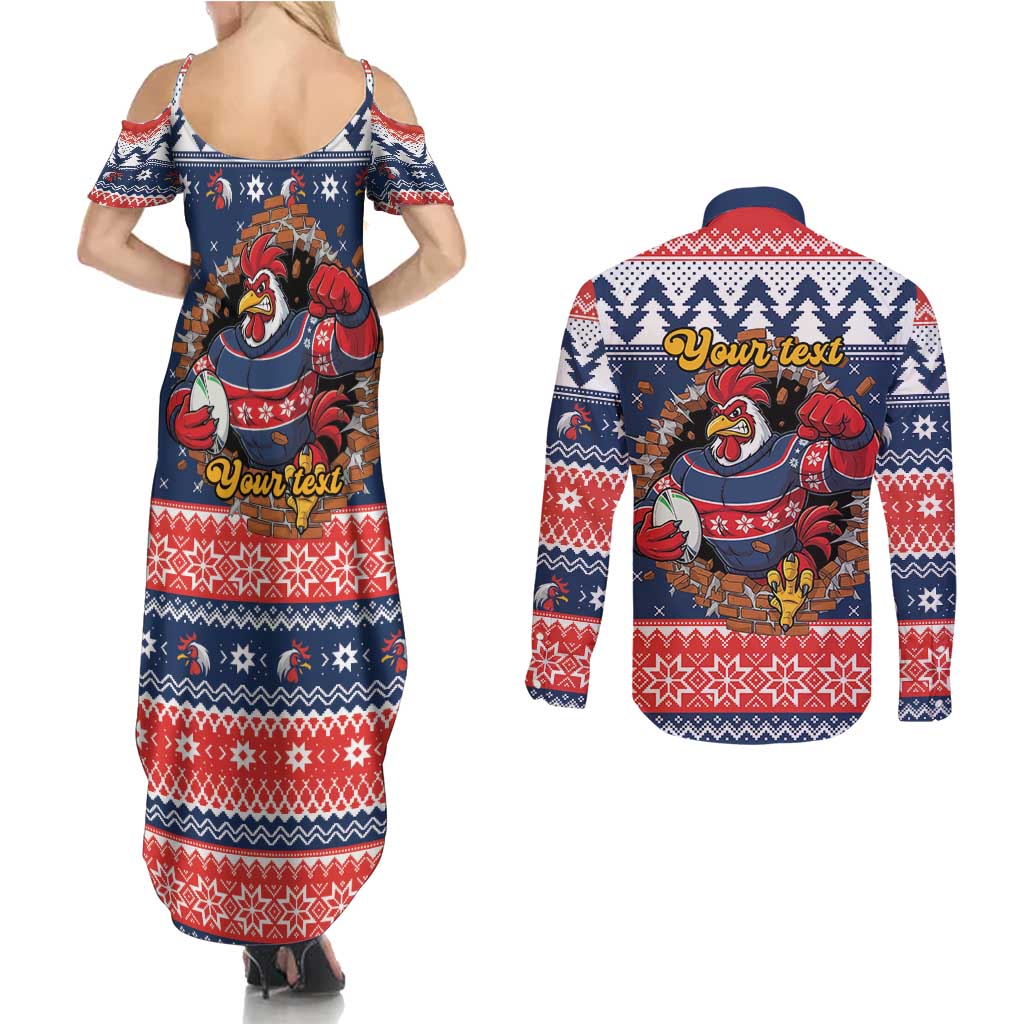 Roosters Xmas Glory Personalised Couples Matching Summer Maxi Dress and Long Sleeve Button Shirt Christmas Rugby League Spirit - Aussie Hoodie