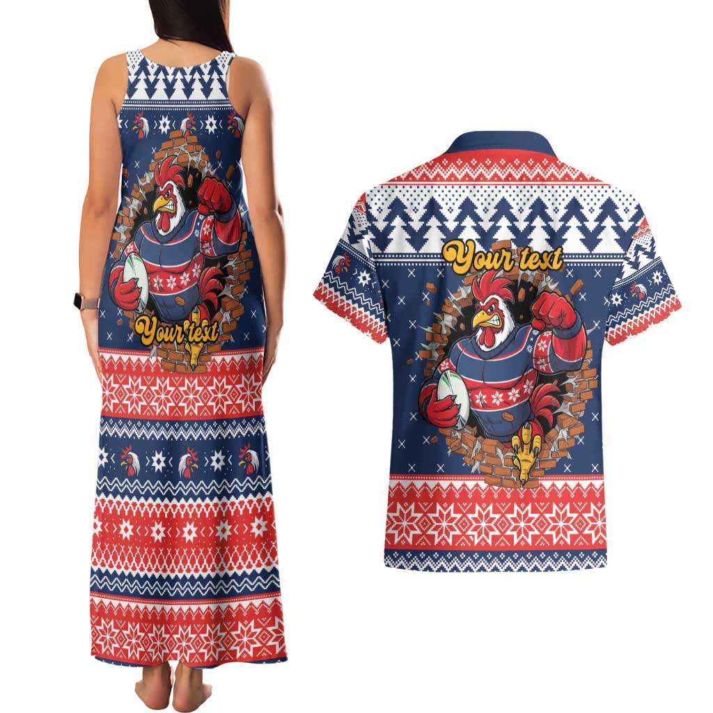 Roosters Xmas Glory Personalised Couples Matching Tank Maxi Dress and Hawaiian Shirt Christmas Rugby League Spirit - Aussie Hoodie
