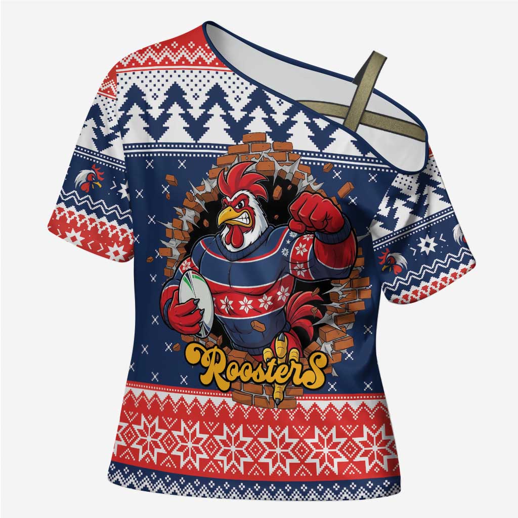 Roosters Xmas Glory Personalised Cross Shoulder Shirt Christmas Rugby League Spirit - Aussie Hoodie