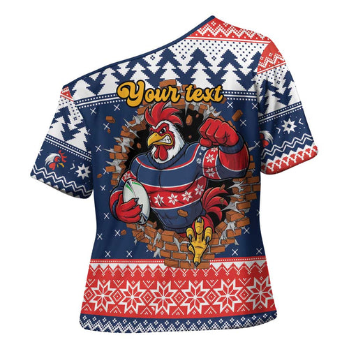 Roosters Xmas Glory Personalised Cross Shoulder Shirt Christmas Rugby League Spirit - Aussie Hoodie