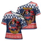 Roosters Xmas Glory Personalised Cross Shoulder Shirt Christmas Rugby League Spirit - Aussie Hoodie